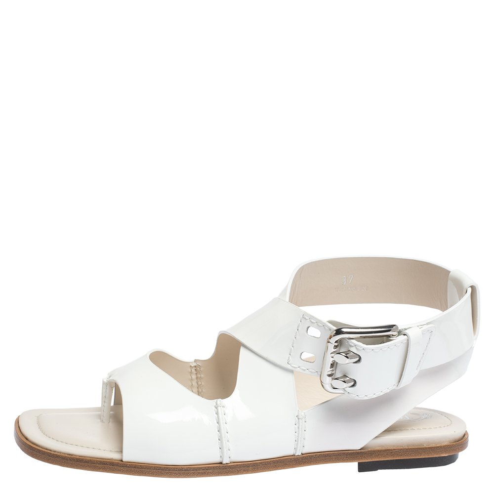 

Tod's White Patent Leather Slingback Flat Sandals Size