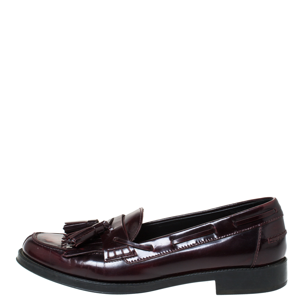 

Tod's Burgundy Leather Tassel Fringe Detail Loafers Size