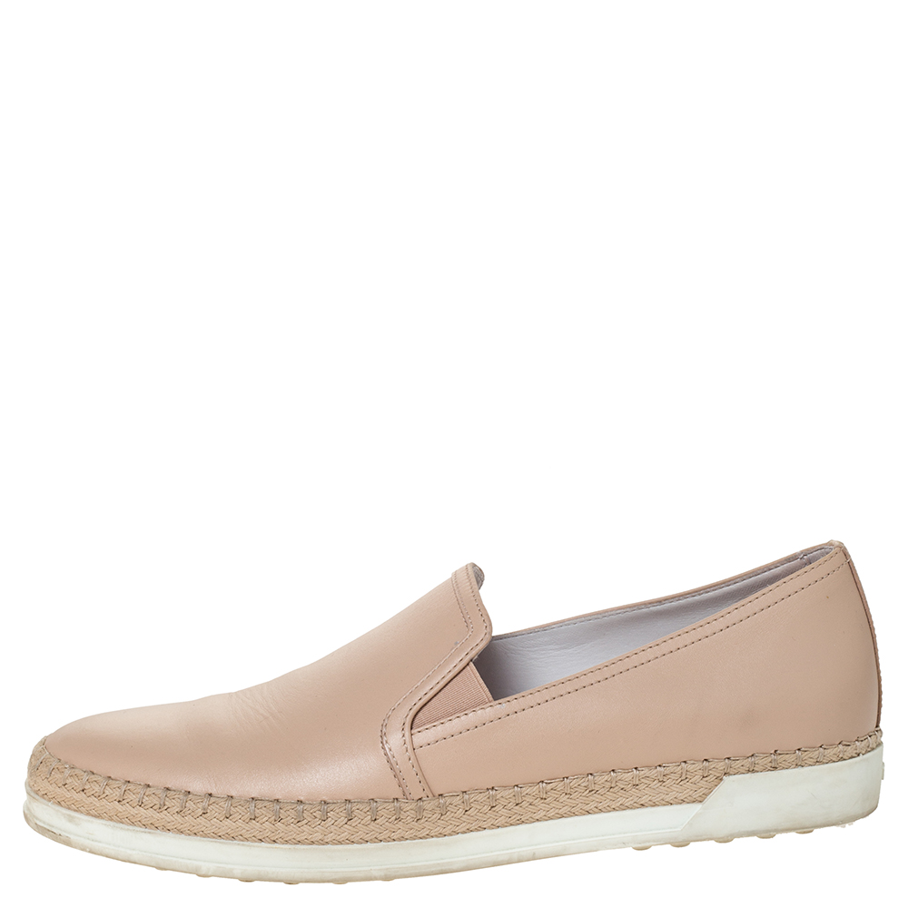 

Tod's Metallic Pink Leather Pantofola Espadrille Slip On Sneakers Size