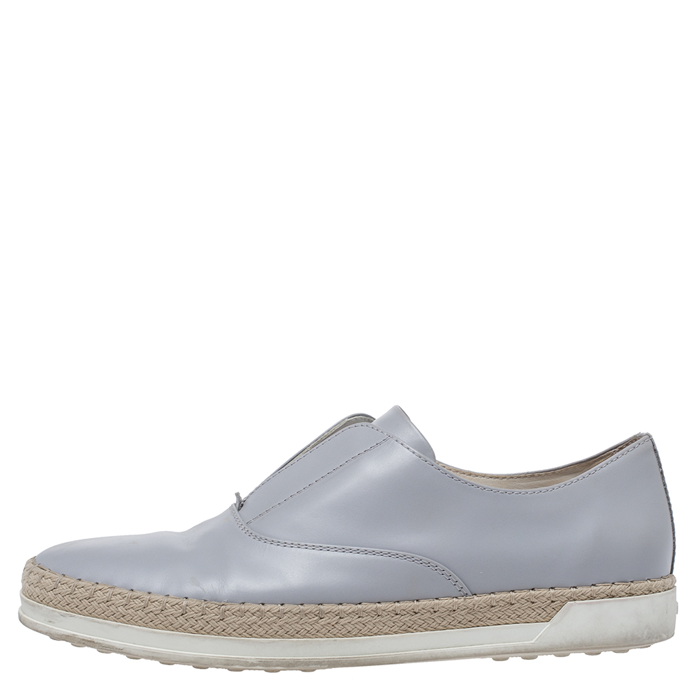 

Tod's Grey Leather Francesina Espadrille Slip On Sneakers Size