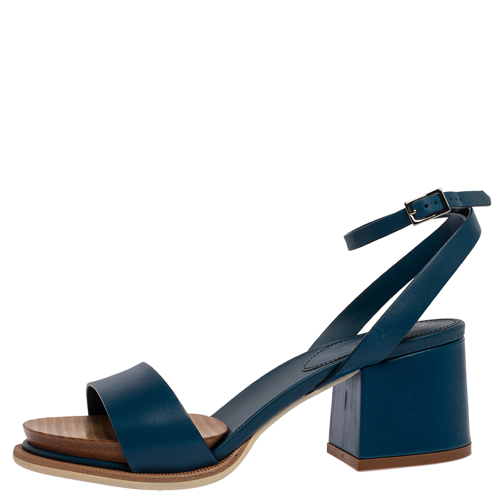 

Tod's Blue Leather Open Toe Platform Ankle Strap Sandals Size