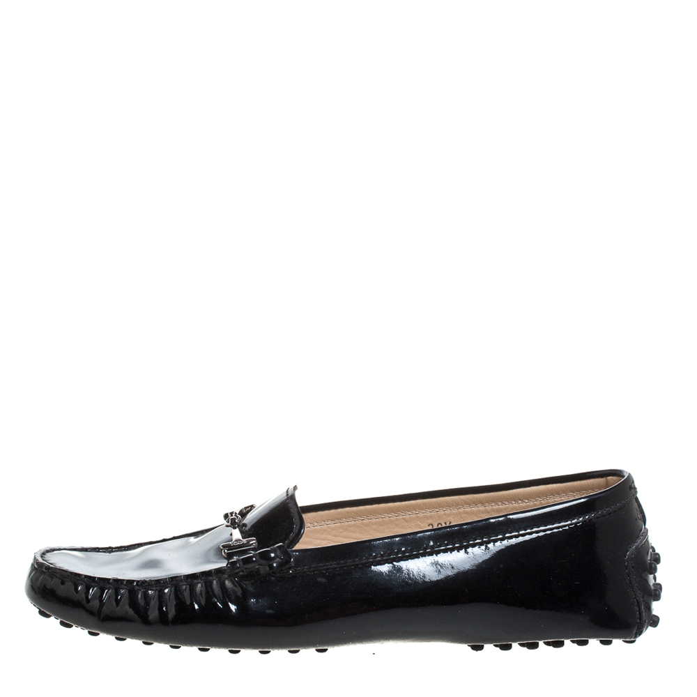 

Tod's Black Patent Leather Double T Loafers Size