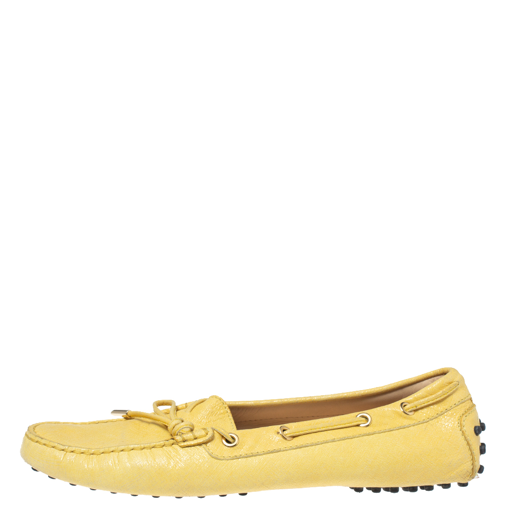 

Tod's Yellow Foil Leather Gommino Bow Loafers Size