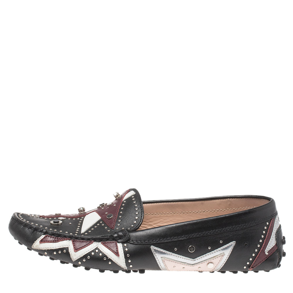 

Tod's Black Leather Patchwork Embellished Loafers Size