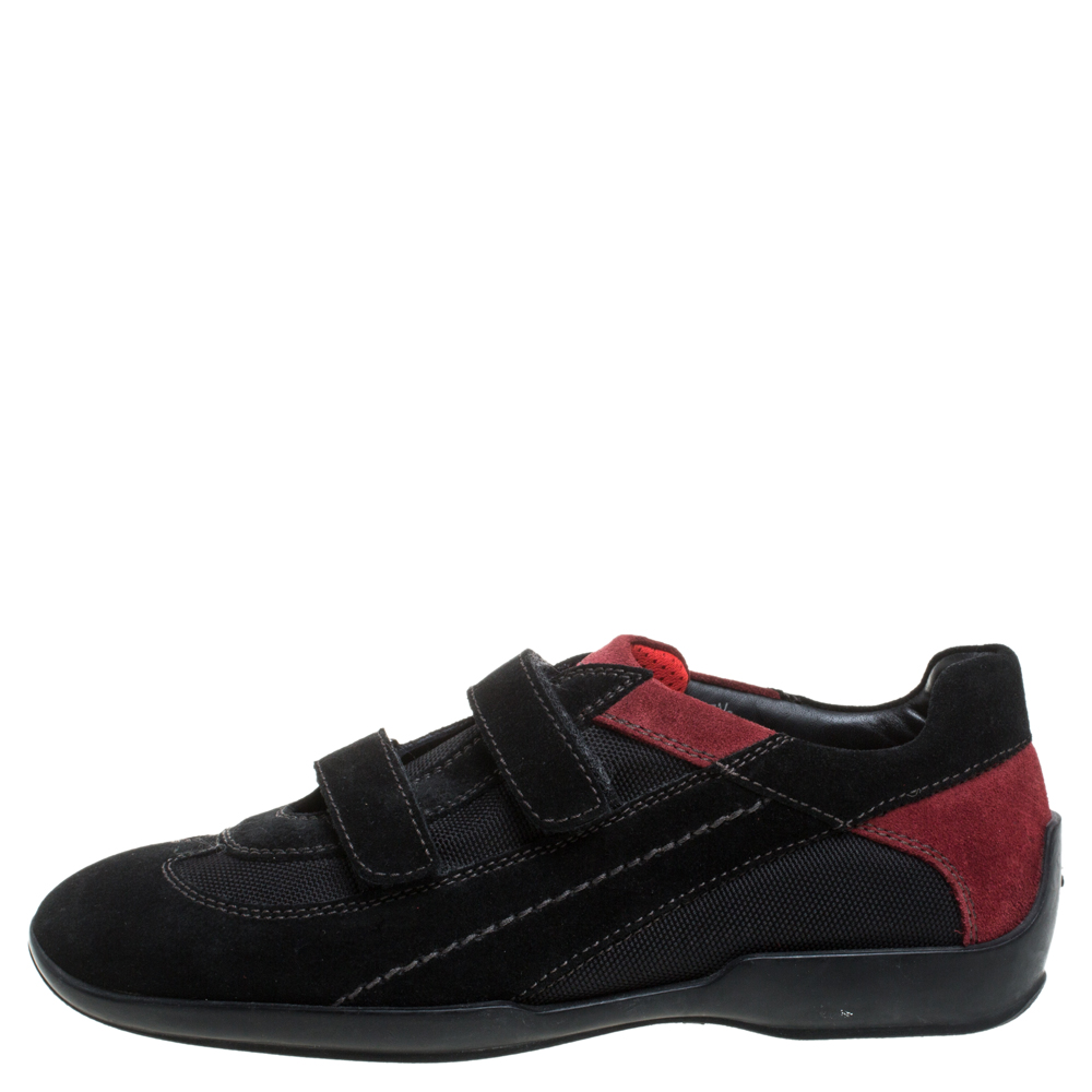 

Tod's Black/Red Suede And Fabric Velcro Strap Sneakers Size