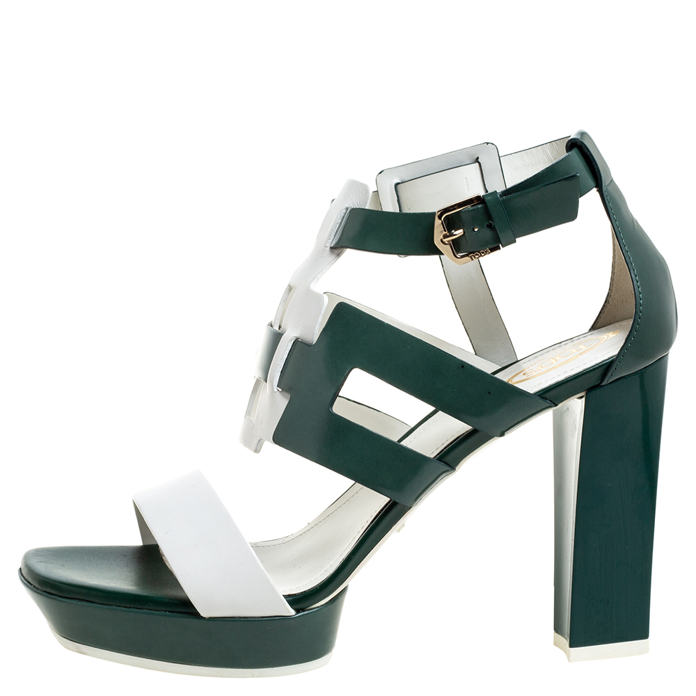 

Tod's Green/White Cut Out Ankle Strap Open Toe Sandals Size, Multicolor