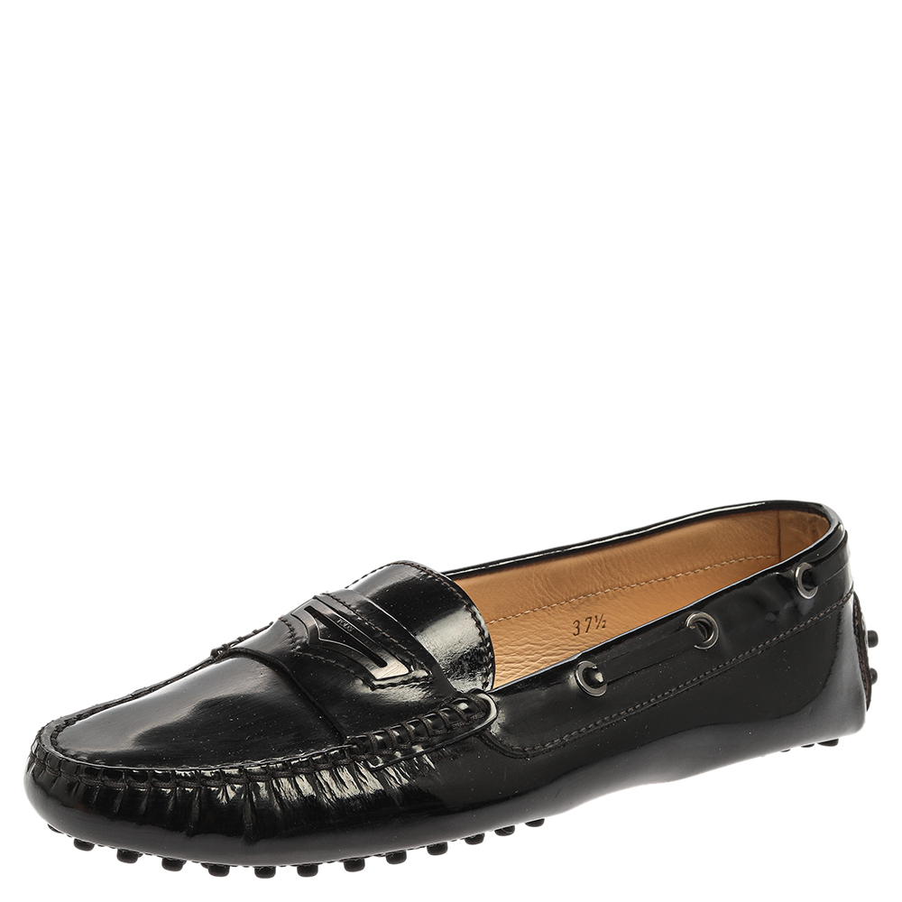 

Tod's Black Patent Leather Penny Slip On Loafers Size