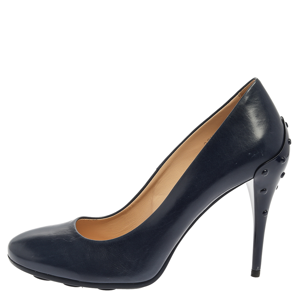 

Tod's Blue Leather Round Toe Pumps Size