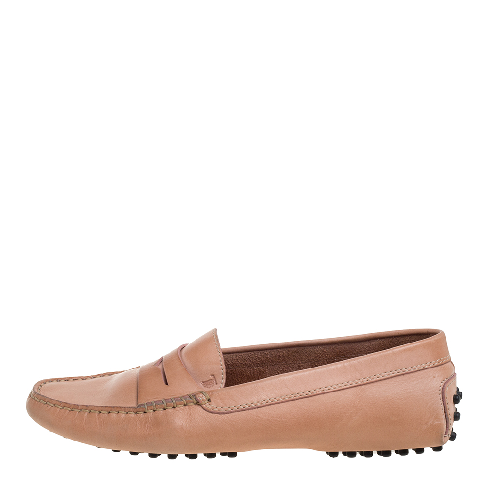

Tod's Beige Leather Penny Slip On Loafers Size