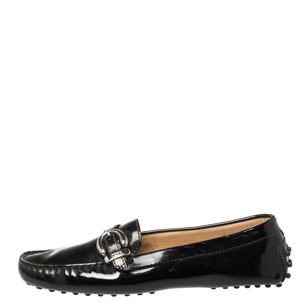 

Tod's Black Patent Leather Buckle Loafers Size