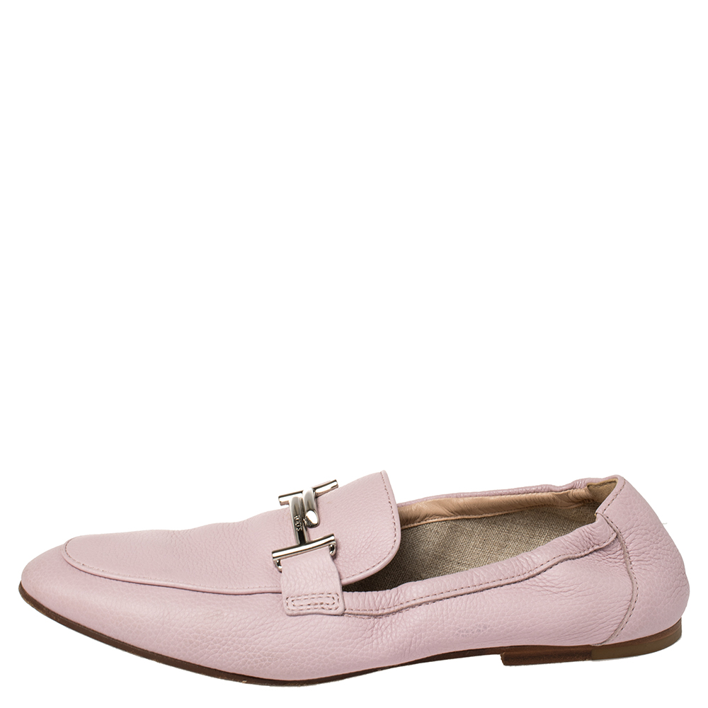 

Tod's Pink Leather Double T Loafers Size