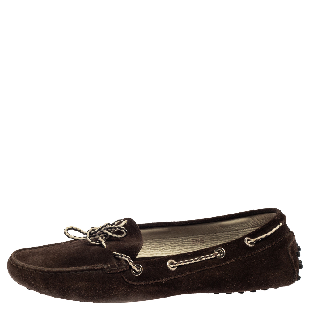 

Tod's Dark Brown Suede Gommino Slip On Loafers Size