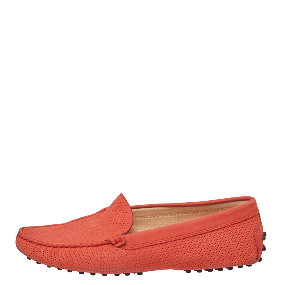 

Tod's Orange Perforated Leather Loafers Size