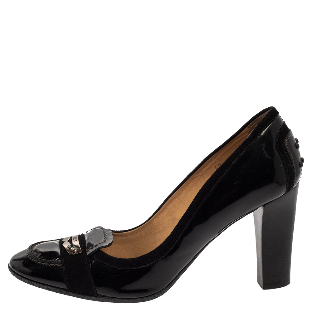

Tod's Black Suede and Patent Leather 'Jodie' Penny Loafer Pumps Size
