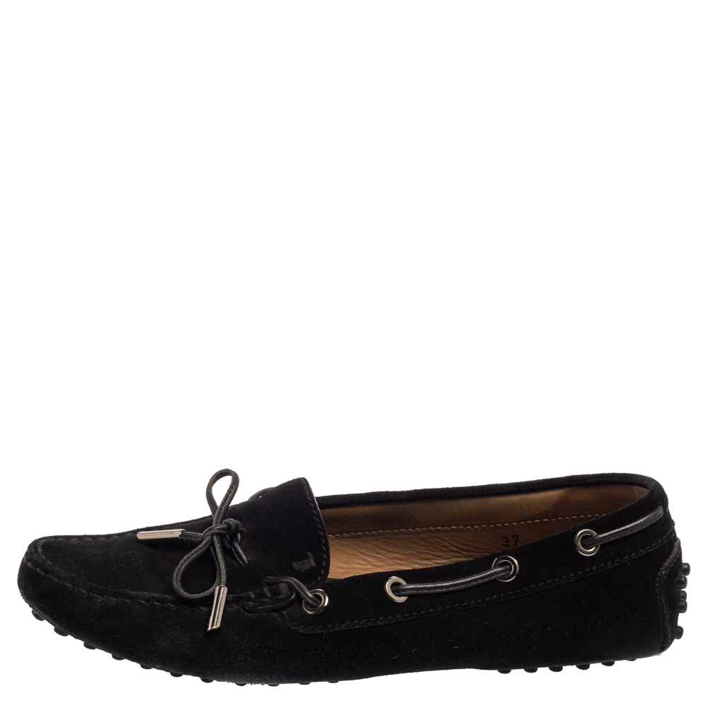 

Tod's Black Suede Bow Loafers Size