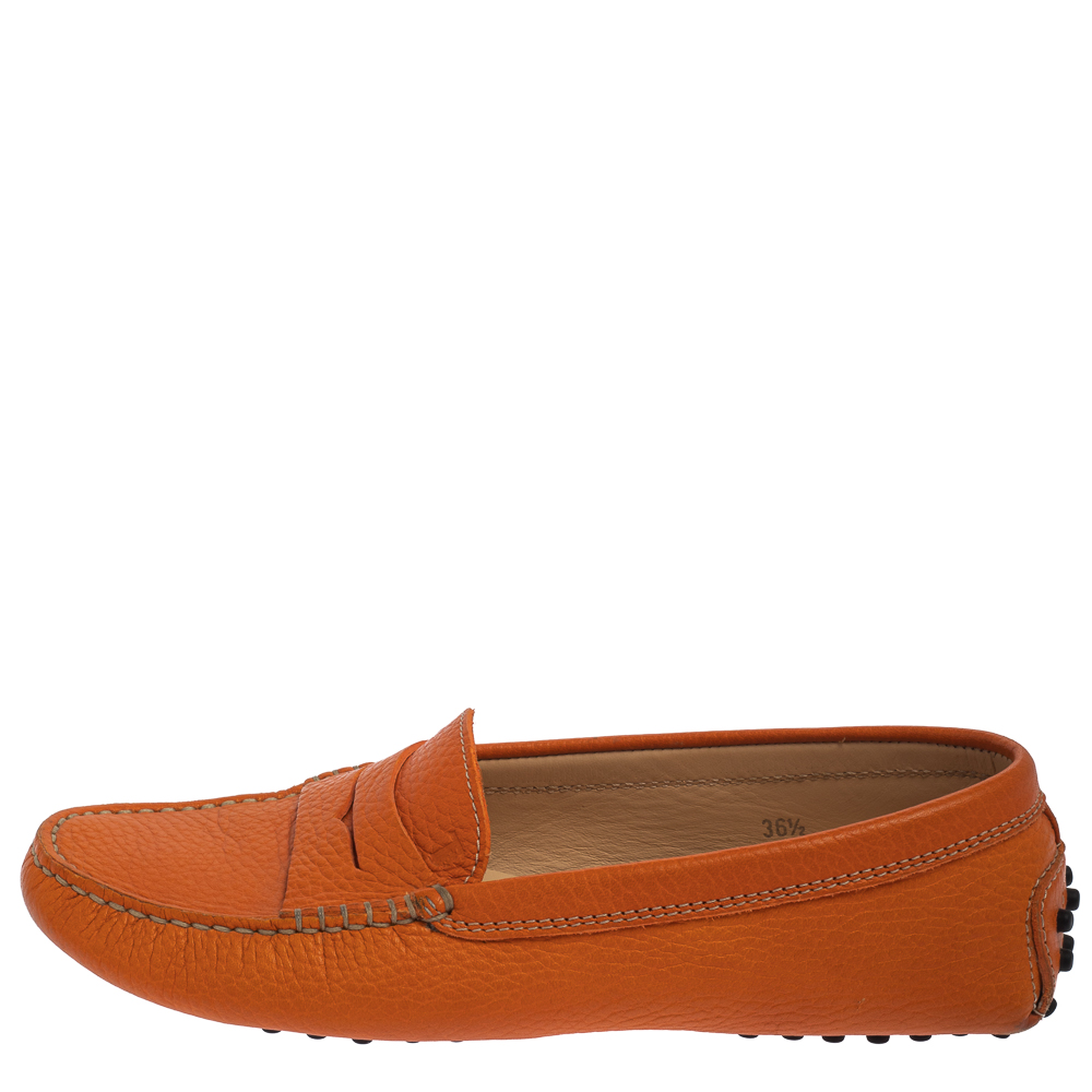 

Tod's Orange Leather Gommino Penny Loafers Size