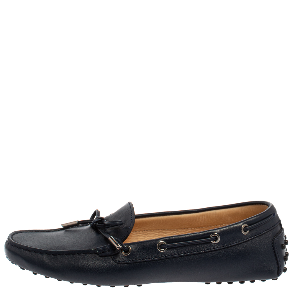

Tod's Blue Leather Bow Slip On Loafers Size