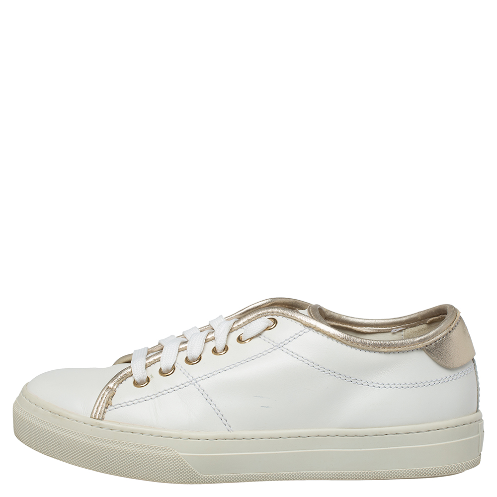 

Tod's White/Gold Leather Low Top Sneakers Size