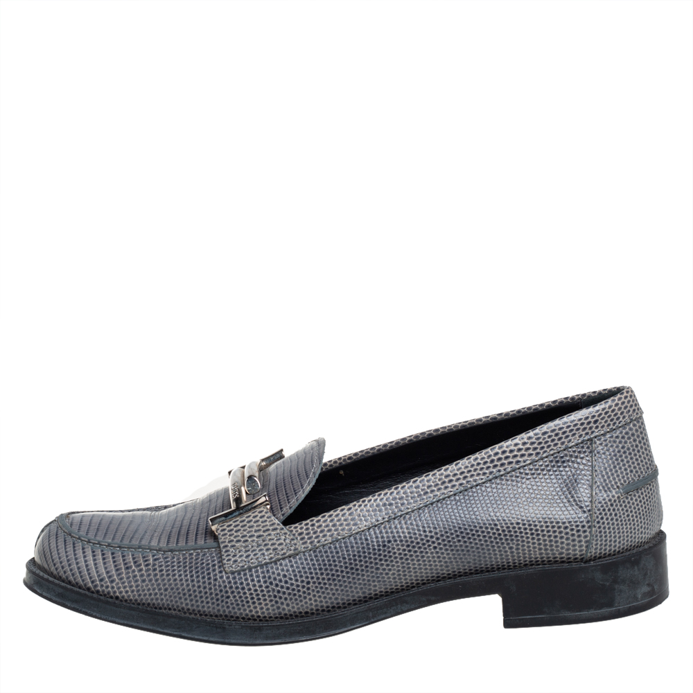 

Tod's Grey Lizard Leather Slip On Loafers Size