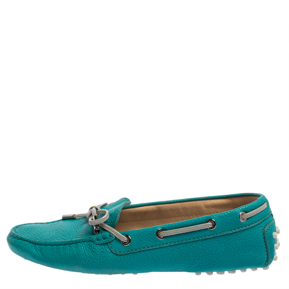 

Tod's Blue Leather Bow Slip On Loafers Size