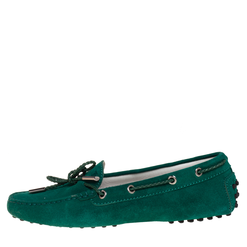 

Tod's Green Suede Bow Driving Loafers Size