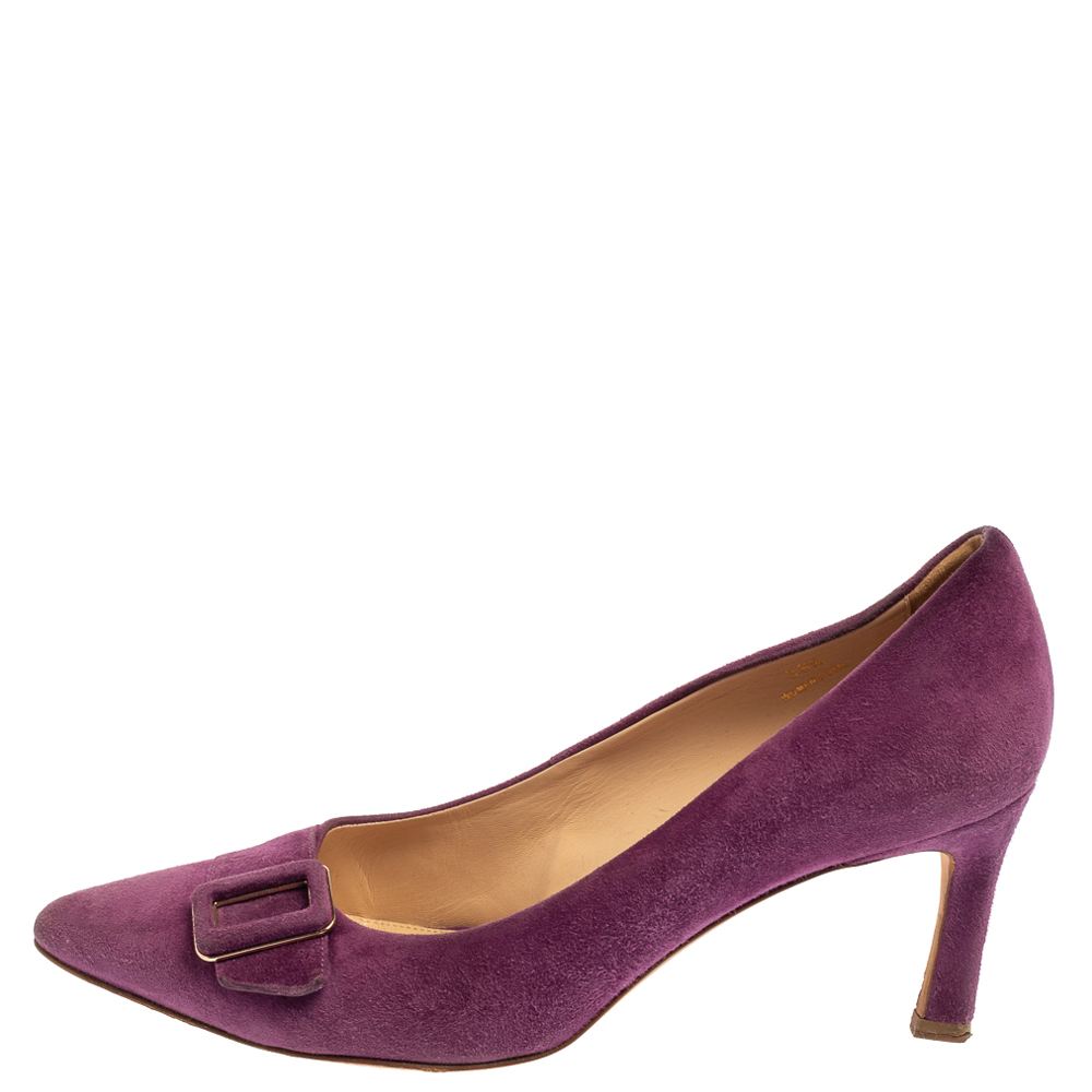 

Tod's Purple Suede Buckle Detail Pumps Size