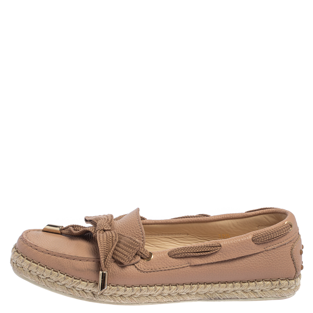 

Tod's Pink Leather Gommino Espadrille Flats Size