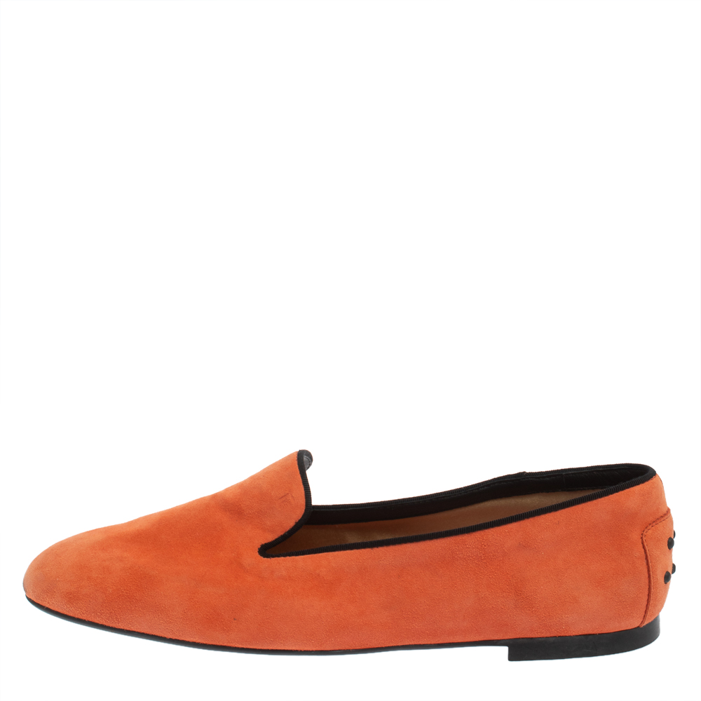 

Tod's Orange Suede Smoking Slippers Size