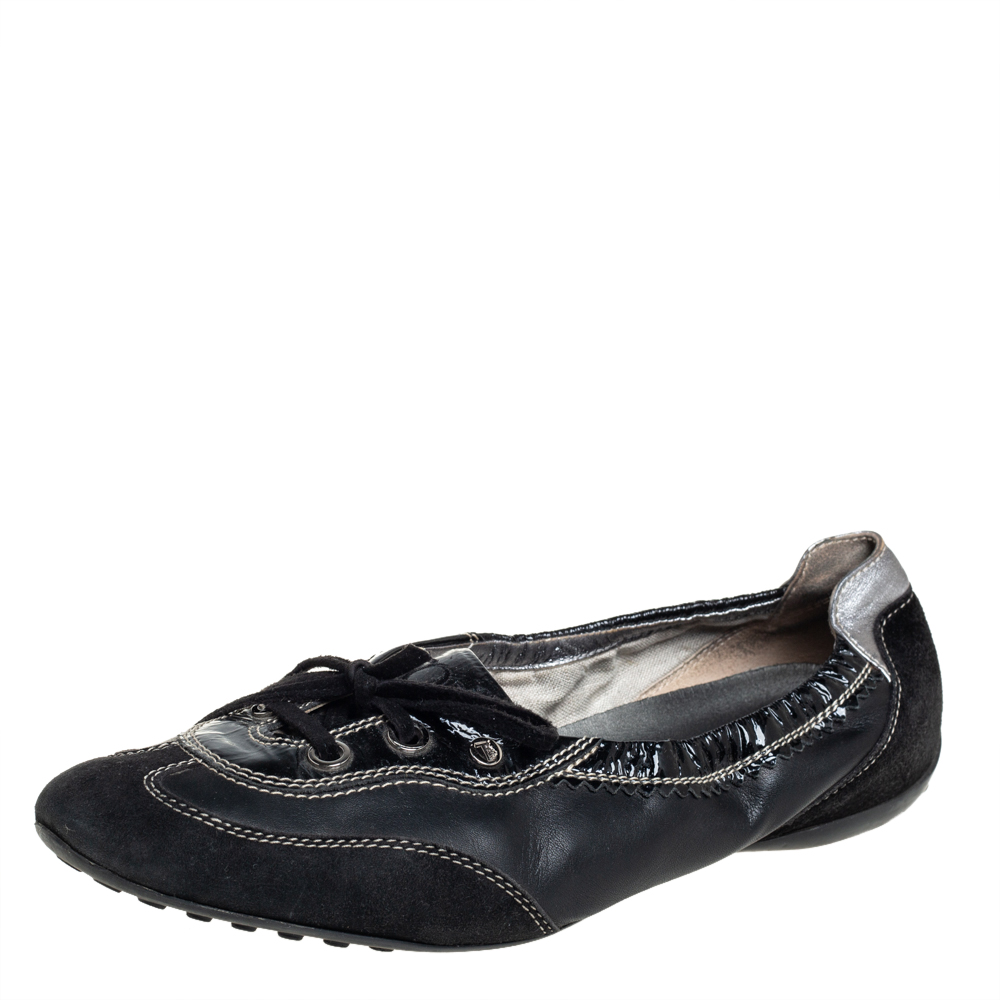 

Tod's Black Suede And Patent Leather Lace up Sneakers Size