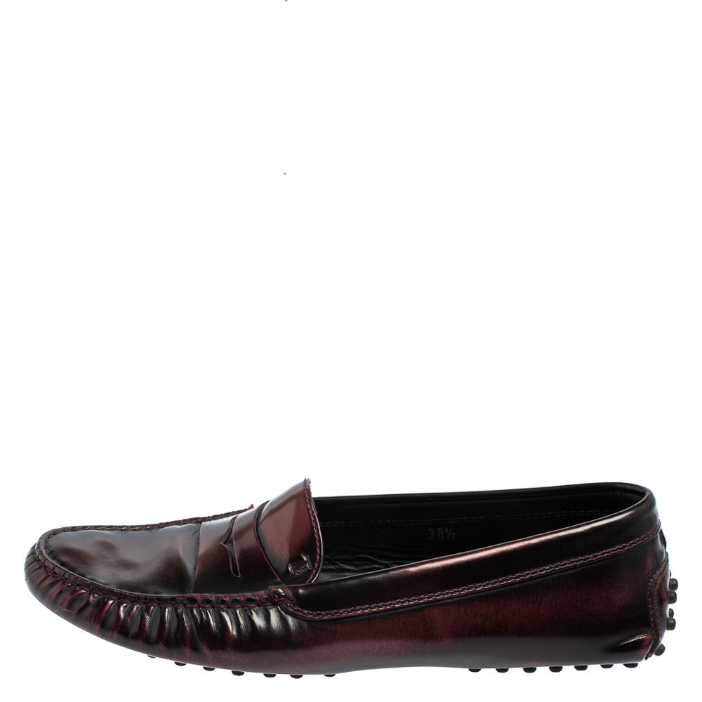 

Tod's Two Tone Leather Gommino Penny Slip On Loafers Size, Burgundy