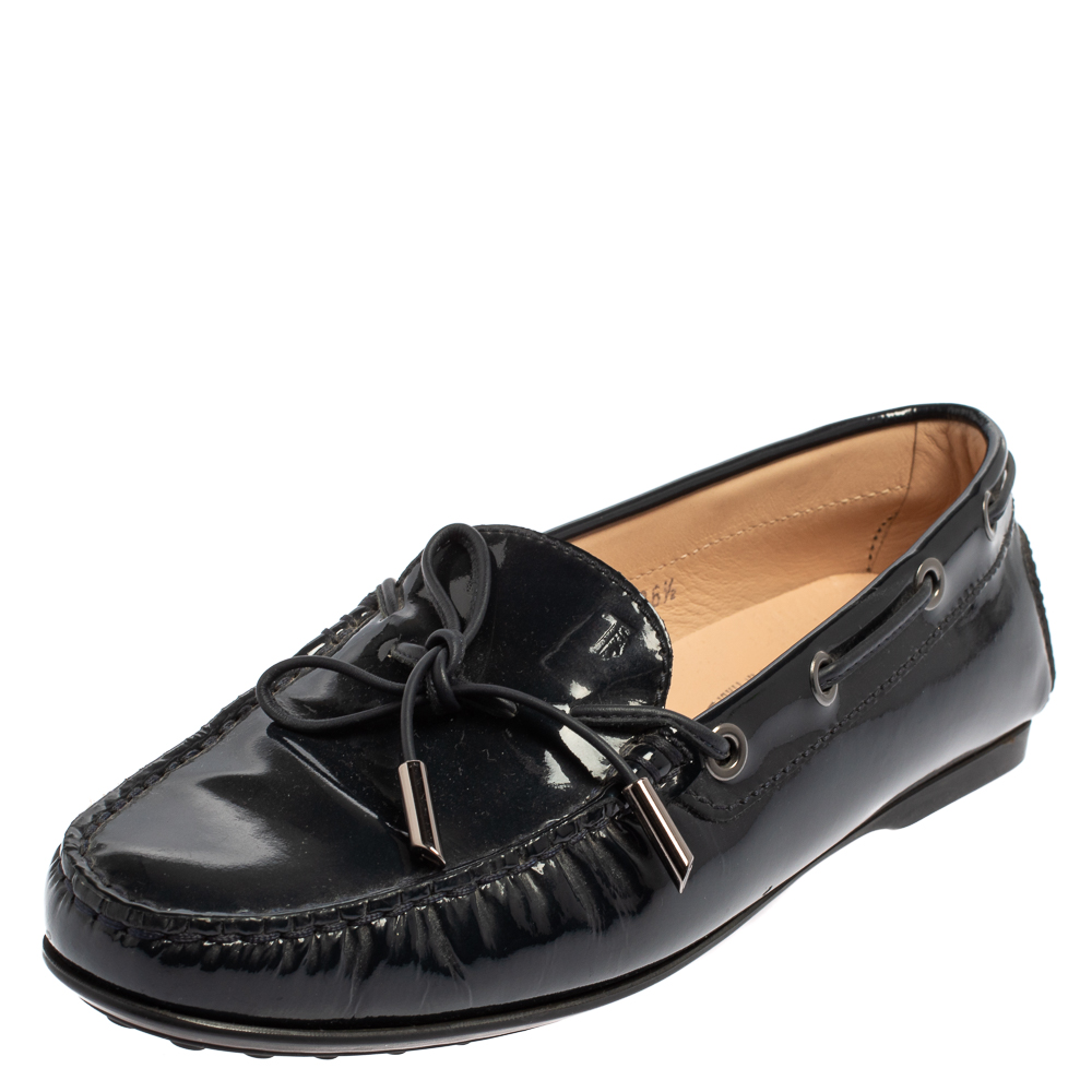 Pre-owned Tod's Blue Patent Leather City Gommino Driving Loafers Size 36.5