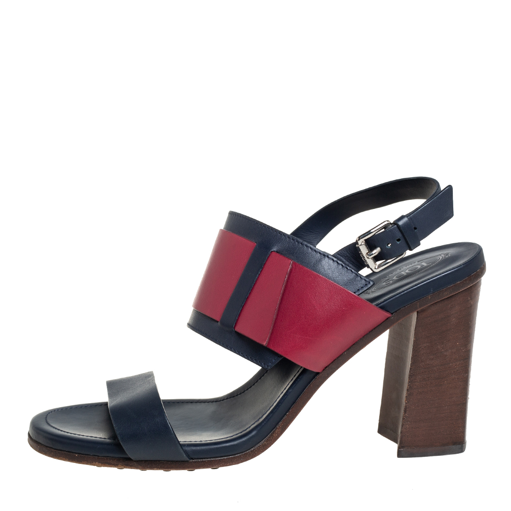

Tod's Blue/Burgundy Leather Sandals Size
