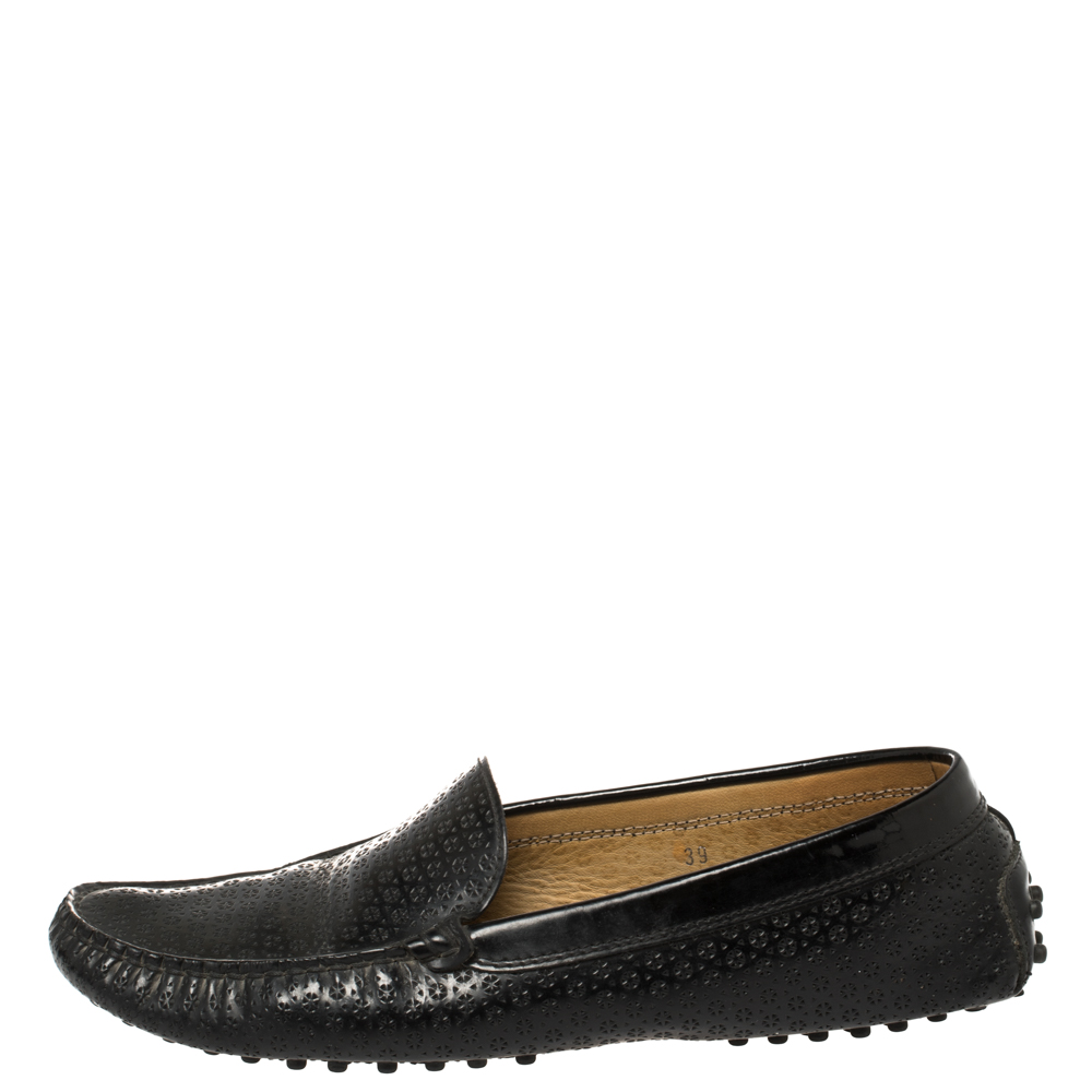 

Tod's Black Perforated Patent Leather Loafers Size
