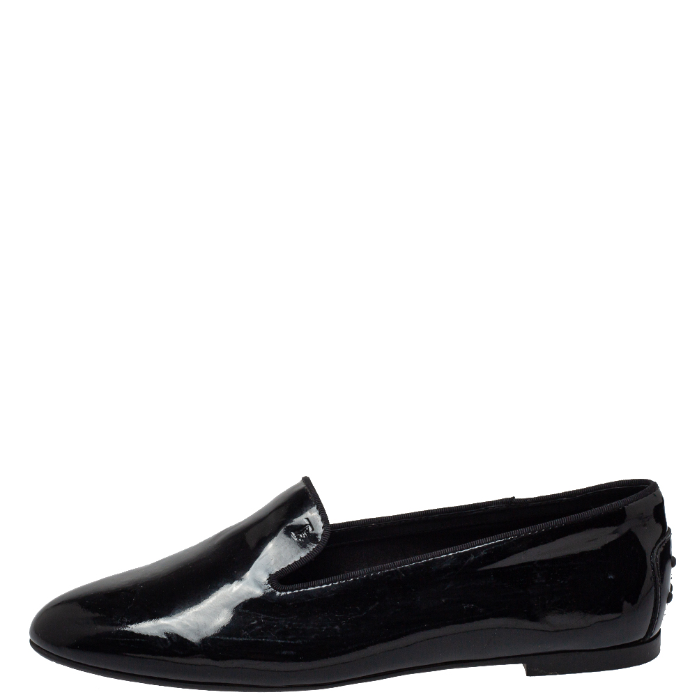 

Tod's Black Patent Leather Smoking Slippers Size