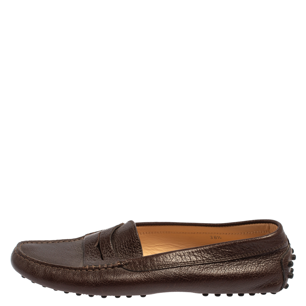 

Tod's Brown Leather Slip On Loafers Size