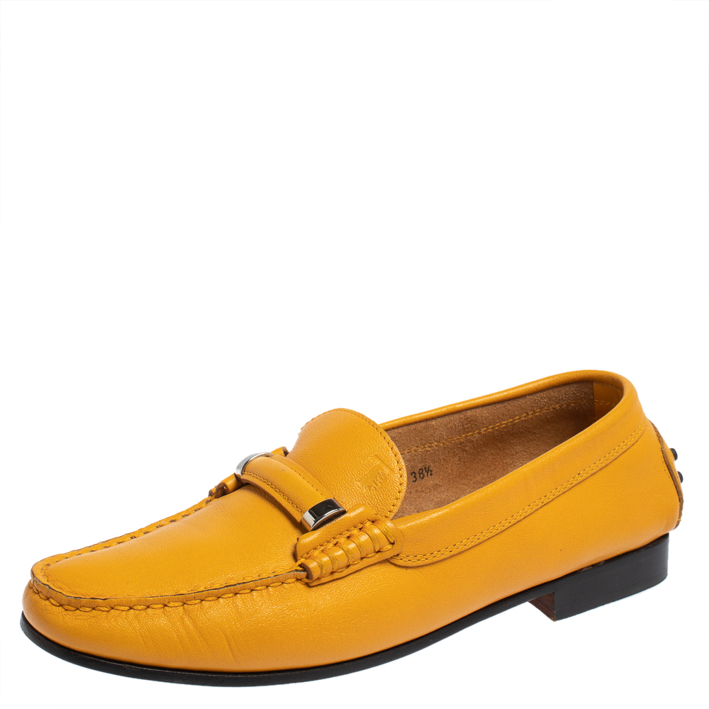 Pre-owned Tod's Yellow Leather Slip On Loafers Size 38.5