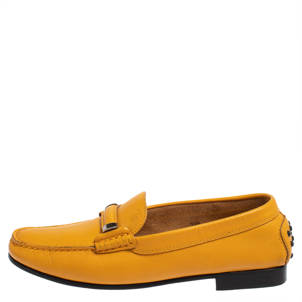 

Tod's Yellow Leather Slip On Loafers Size