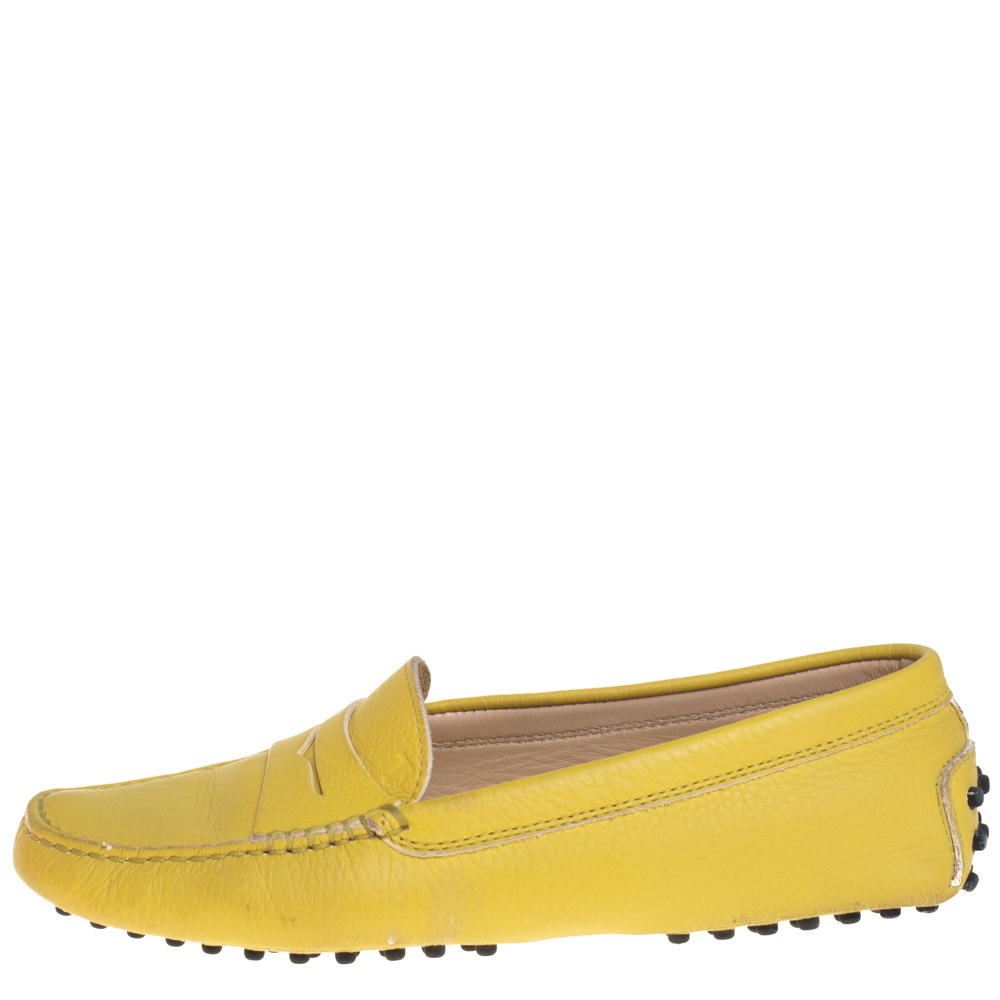 

Tod's Yellow Leather Penny Slip On Loafers Size