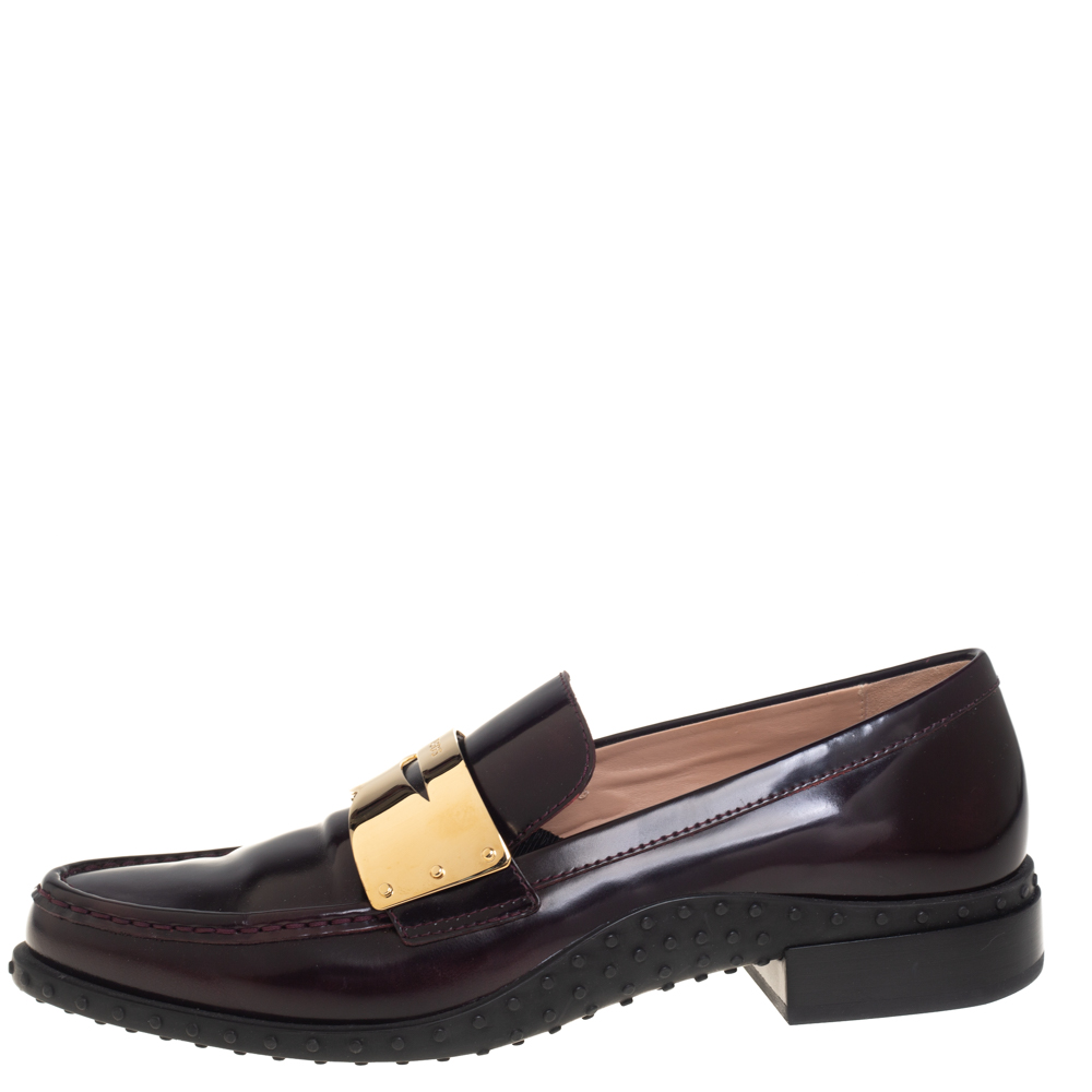 

Tod's Purple Patent Leather Metal Penny Loafers Size