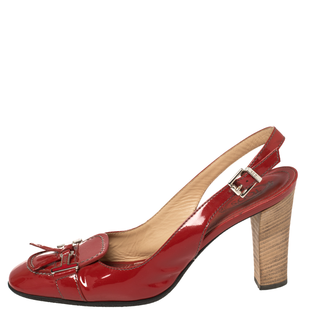 

Tod's Red Patent Leather Slingback Sandals Size