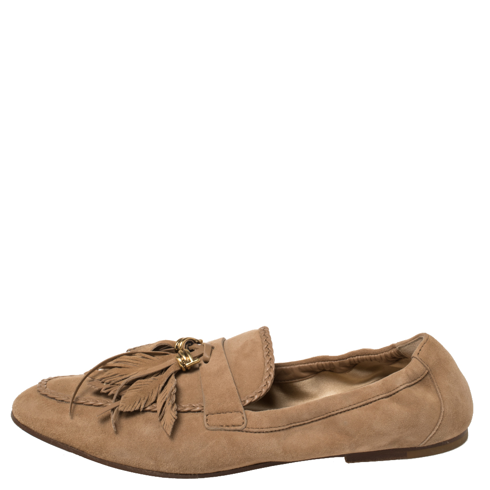

Tod's Beige Suede Tassel Loafers Size