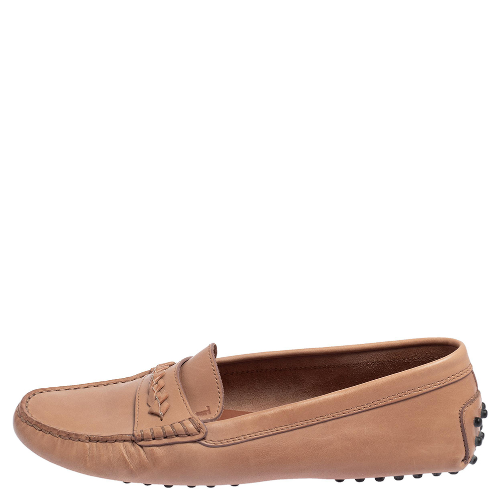 

Tod's Dark Beige Leather Slip On Loafers Size