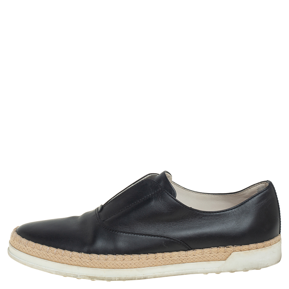 

Tod's Black Leather Francesina Slip On Espadrille Sneakers Size