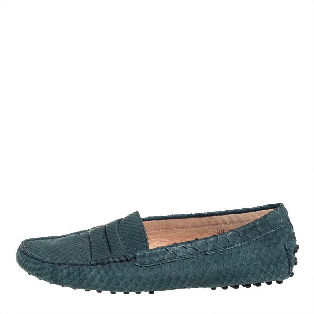 

Tod's Blue Python Penny Slip On Loafers Size