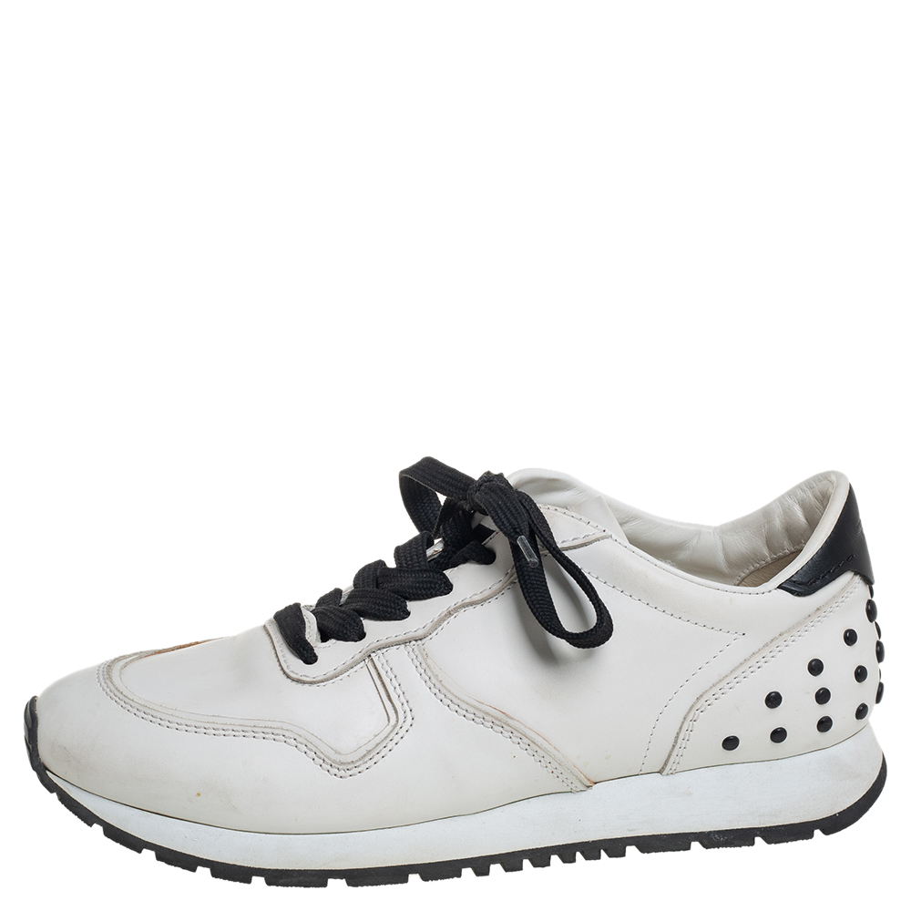 

Tod's White/Black Leather Low Top Sneakers Size