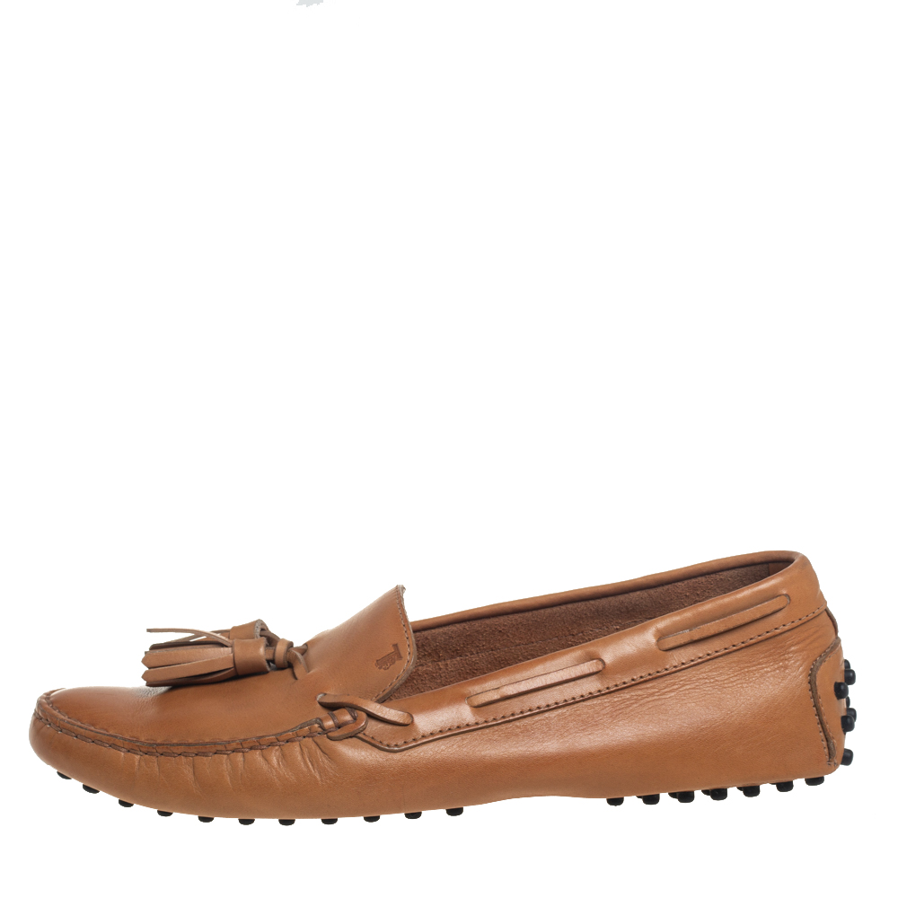 

Tod's Tan Leather Tassel Detail Loafers Size