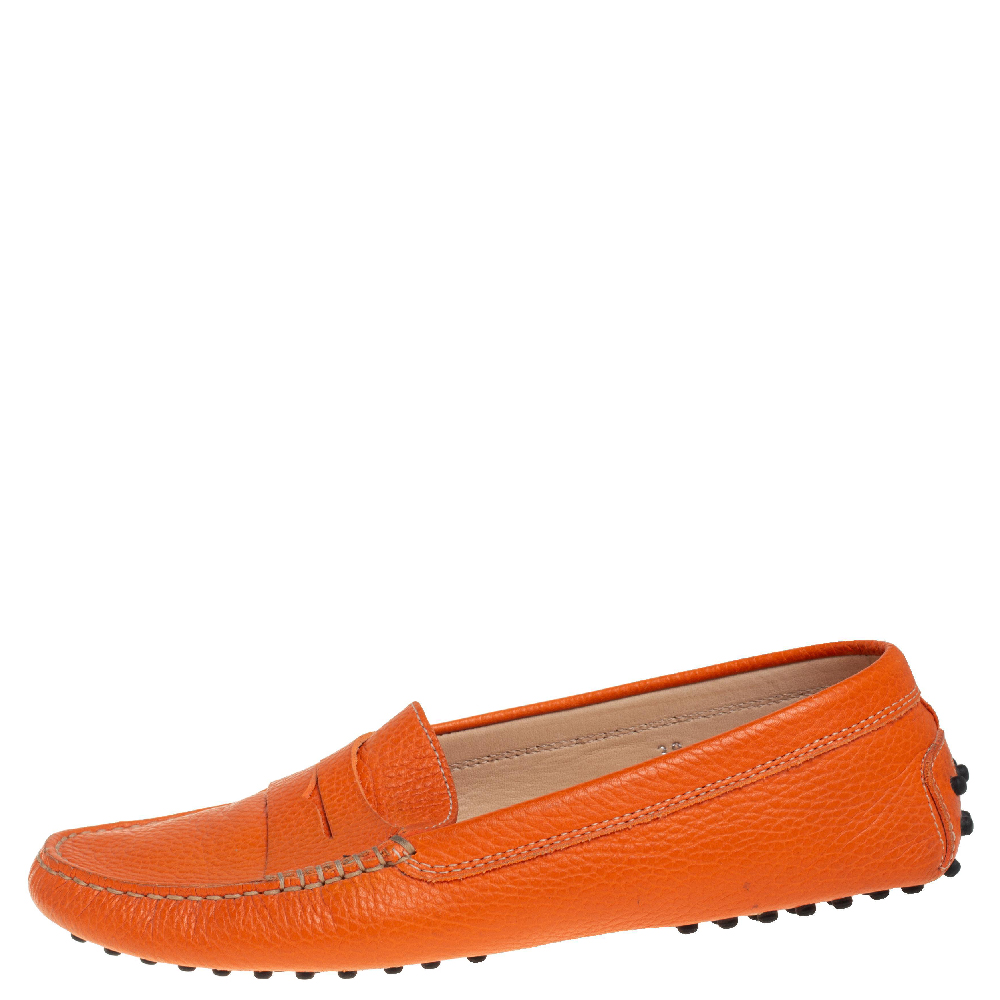 

Tod's Orange Leather Penny Loafers Size