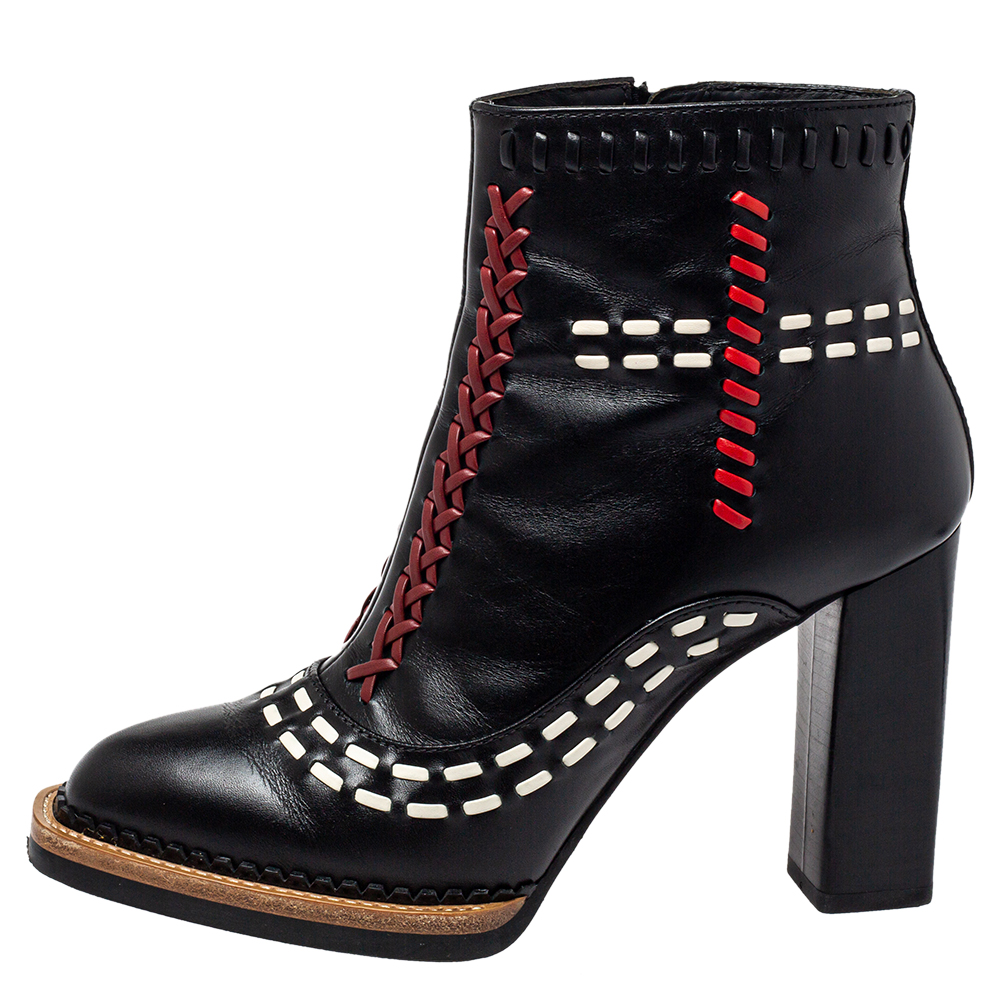 

Tod's Black Leather Cross-Stitch Gipsy Ankle Boots Size