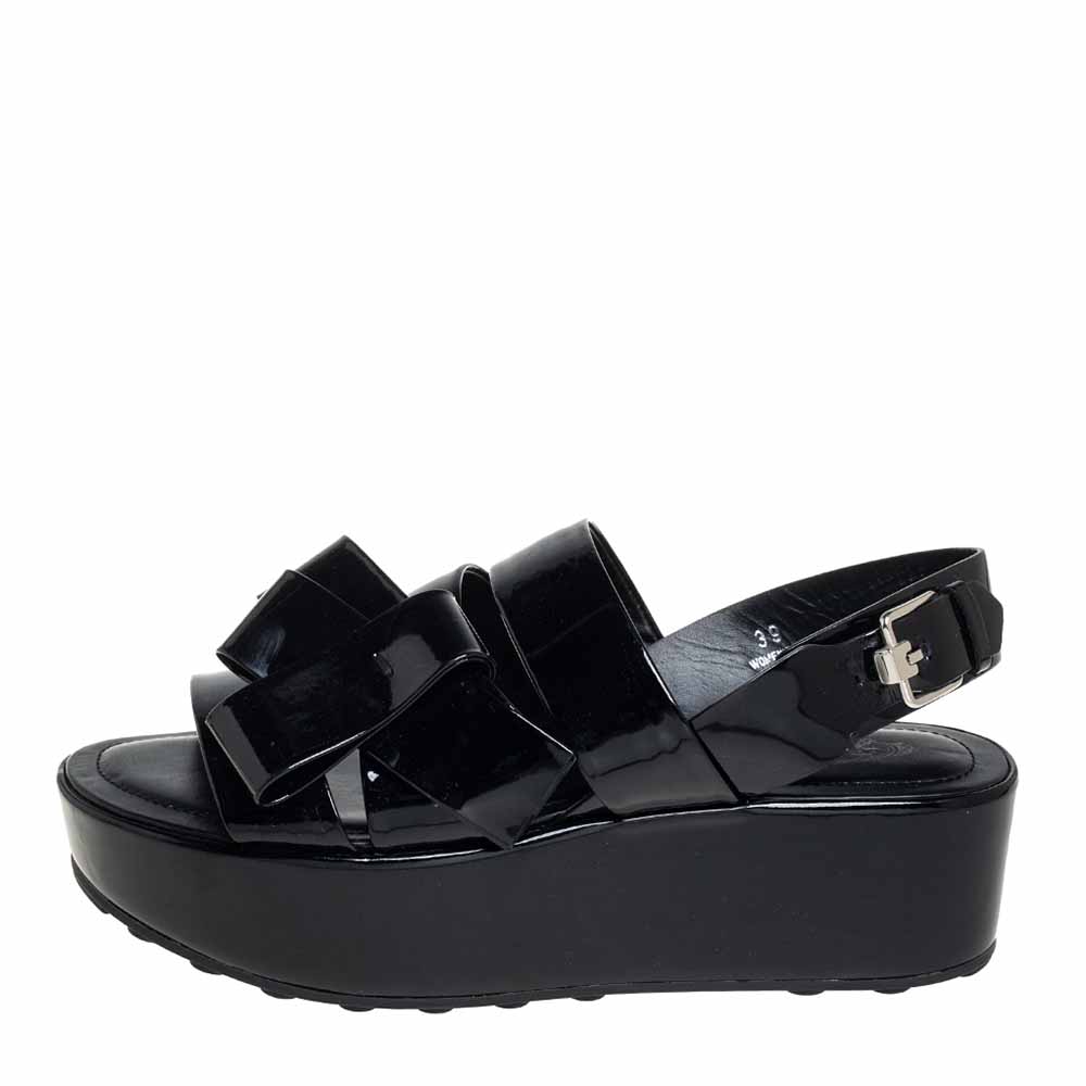 

Tod's Black Patent Leather Platform Slingback Sandals Size