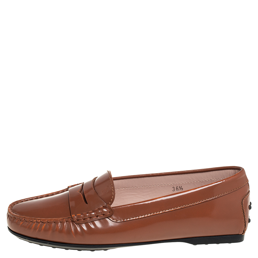 

Tod's Brown Patent Leather Gomma Loafers Size